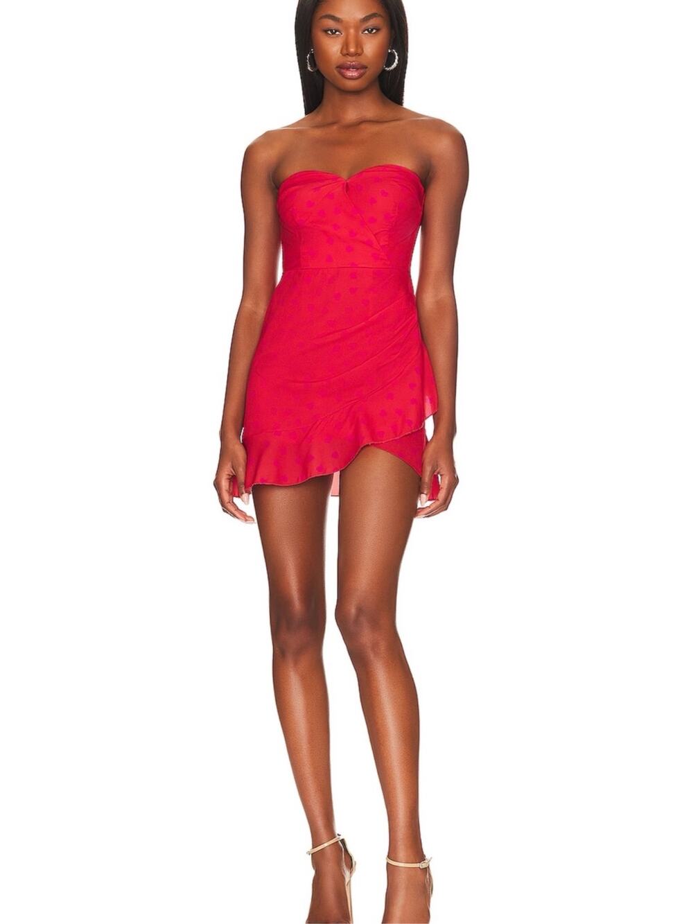 More to Come Red Heart Jacquard Strapless Mini Dress Size Small